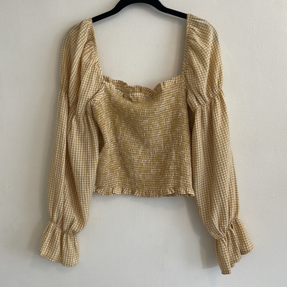 Urban Outfitters Yellow Gingham Crop Top | Size Large - Picture 3 of 8